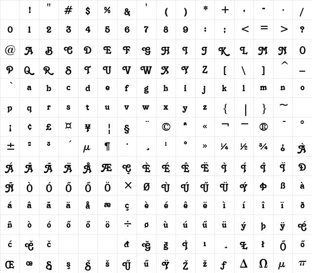 H_Tango BT Regular Character Map H_Tango BT Regular Character Map
