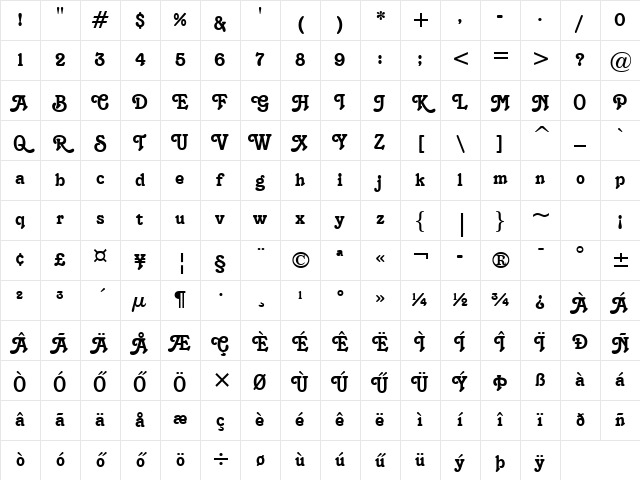 H_TANGO Regular Character Map