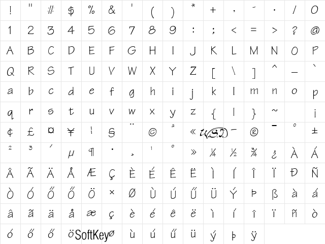 H_TECHNI Regular Character Map