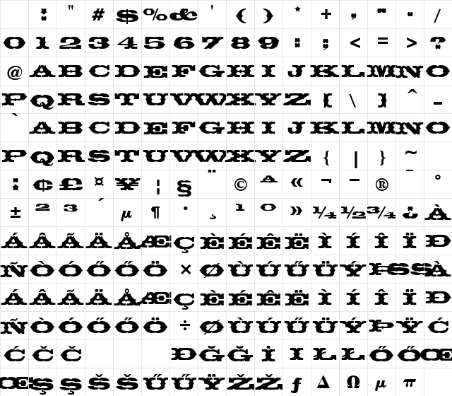 H_Thunderbird BT Regular Character Map