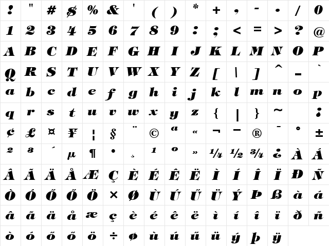 H_Tiffany Heavy BT Italic Character Map H_Tiffany Heavy BT Italic Character Map