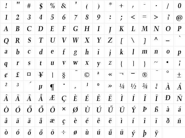 H_TrumpetLite BoldItalic Character Map H_TrumpetLite BoldItalic Character Map