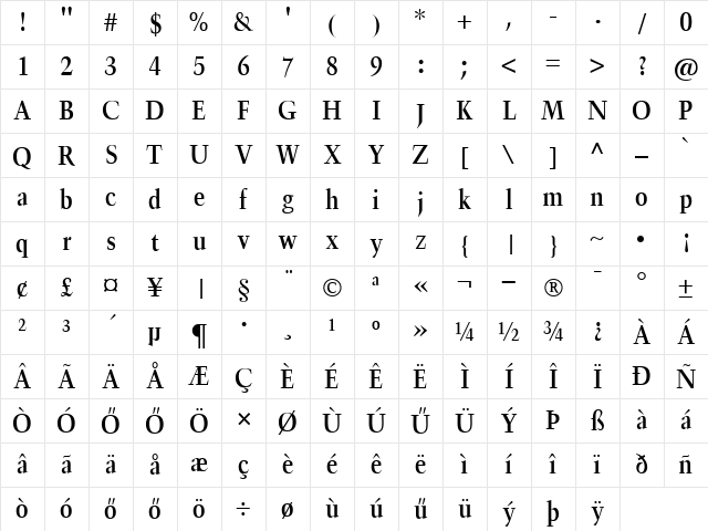 H_TrumpetLite Bold Character Map H_TrumpetLite Bold Character Map