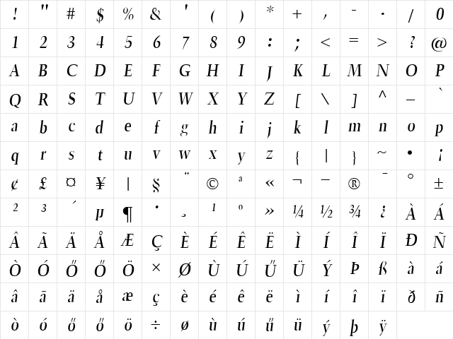 H_TrumpetLite Italic Character Map H_TrumpetLite Italic Character Map