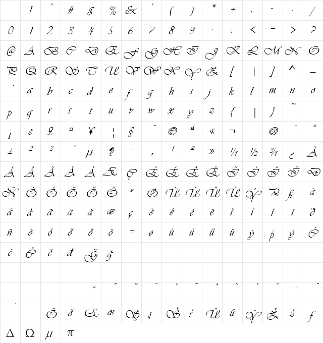 H_VivaldiD Regular Character Map H_VivaldiD Regular Character Map