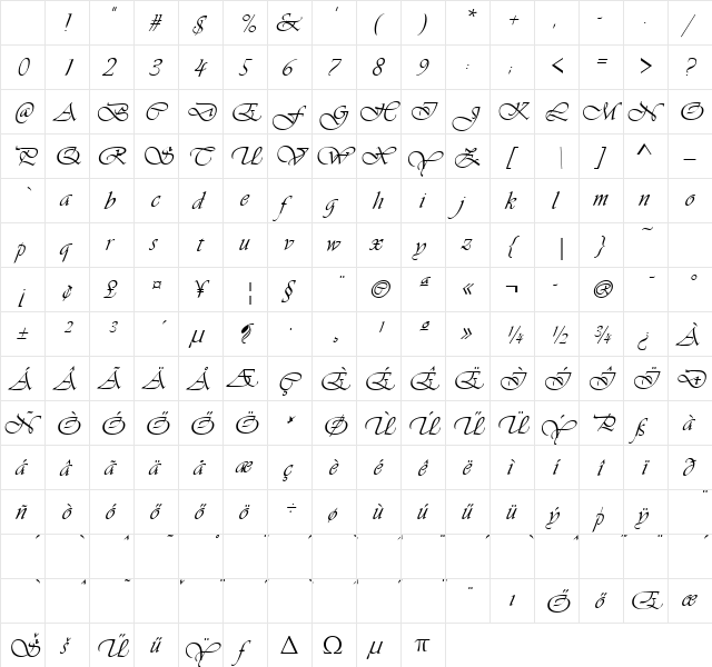 H_Vivaldi Italic Character Map H_Vivaldi Italic Character Map
