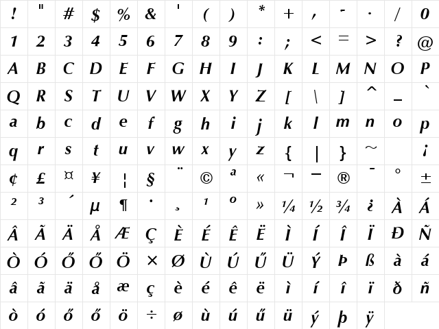 H_Zapf Humanist 601 BT BoldItalic Character Map H_Zapf Humanist 601 BT BoldItalic Character Map