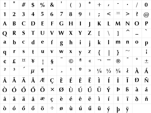 H_Zapf Humanist 601 BT Bold Character Map