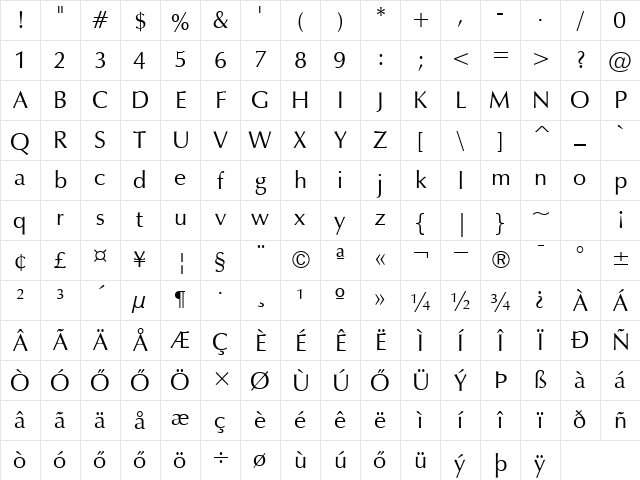 H_Zapf Humanist 601 BT Regular Character Map H_Zapf Humanist 601 BT Regular Character Map