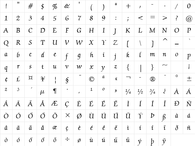 H_ZAPF4 Regular Character Map
