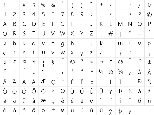 Malgun Gothic Semilight Regular Character Map Malgun Gothic Semilight Regular Character Map