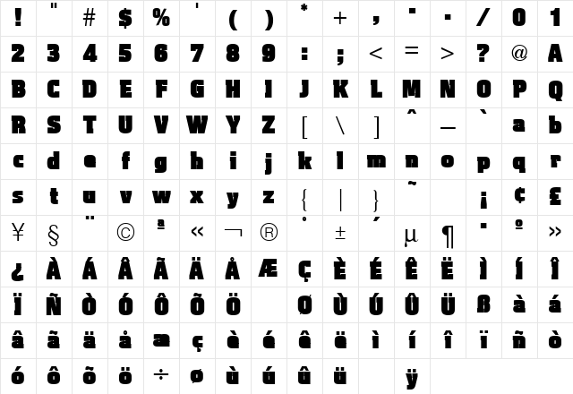 Aquarius Ten Regular Character Map