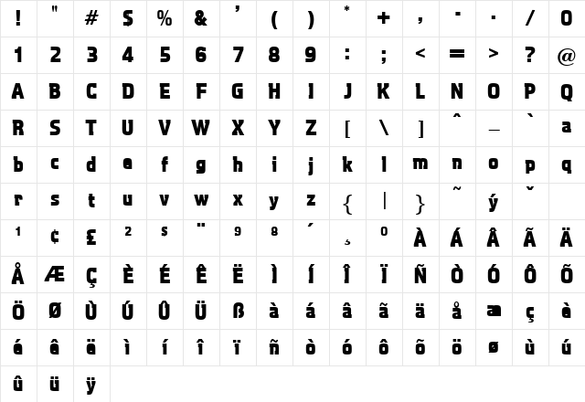 Aquarius Regular Character Map
