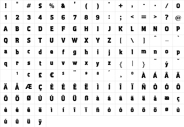 Aquarius Regular Character Map