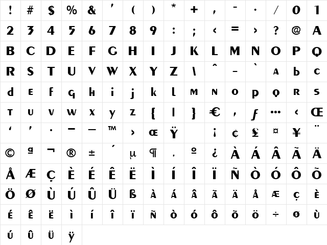 Aquavit Regular Character Map Aquavit Regular Character Map