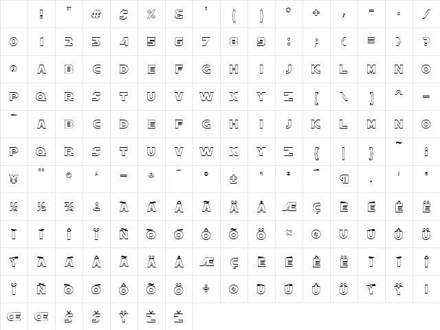 AstroOutline Regular Character Map AstroOutline Regular Character Map