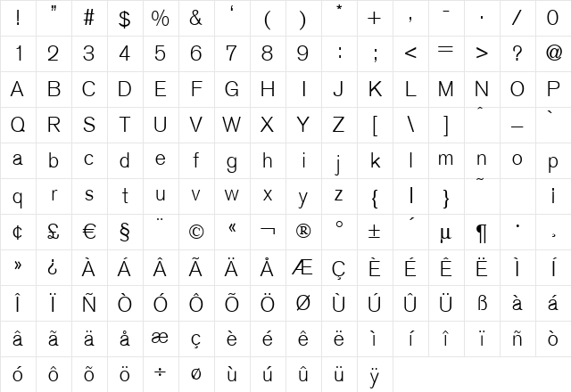 A750-Sans-Light Regular Character Map