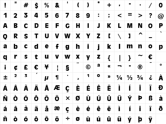 Incised901 BT Black Character Map Incised901 BT Black Character Map