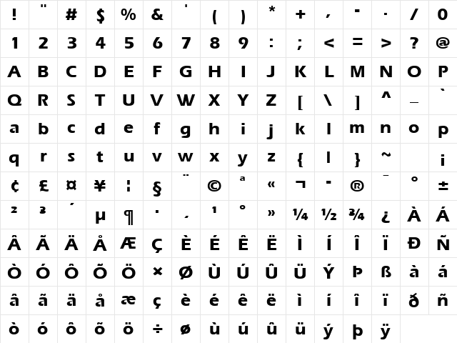 Aquiline Extra Bold Bold Character Map