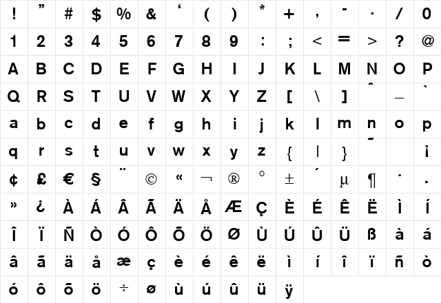 A750-Sans-Medium Regular Character Map