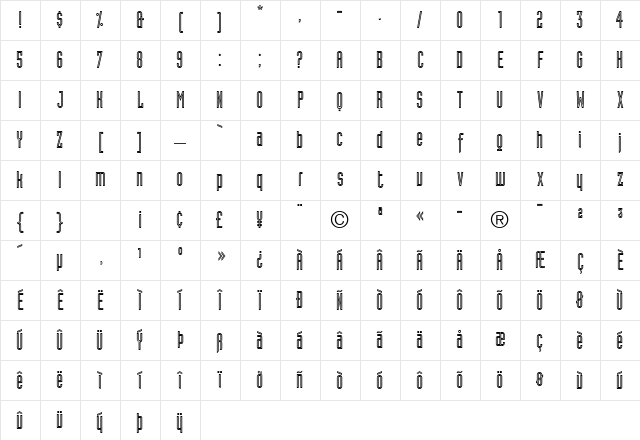 Industria InlineA Regular Character Map