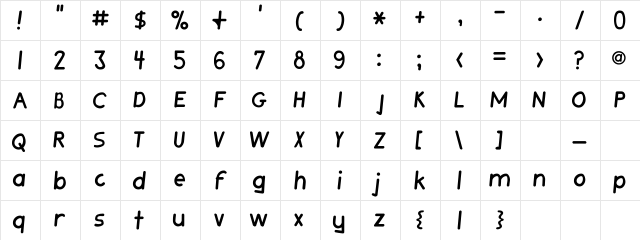 AquilliaComicHa Regular Character Map