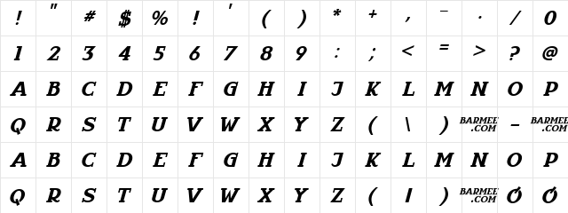 InfantylItalic Regular Character Map