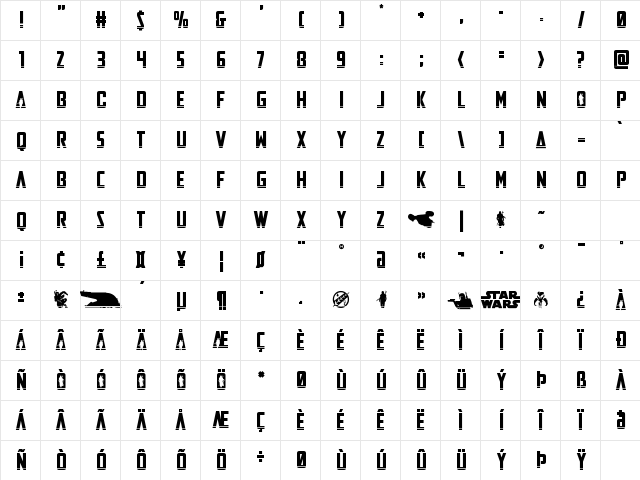 Mandalore Laser Title Regular Character Map Mandalore Laser Title Regular Character Map