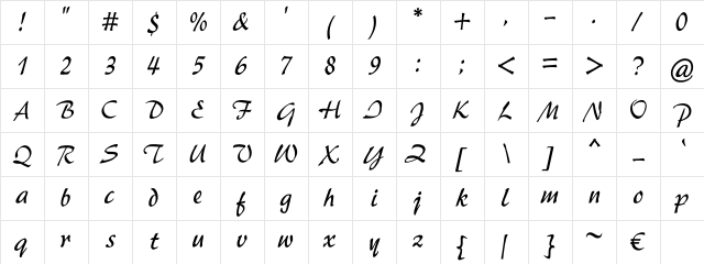 AR Script3 Bold Regular Character Map