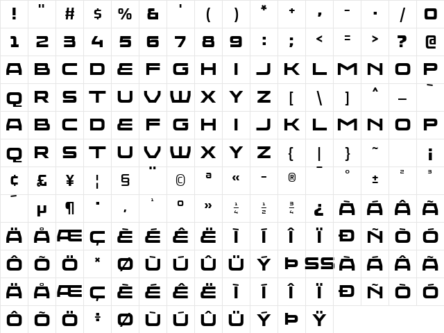 Injekuta Bold Character Map