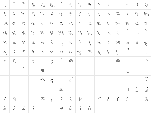 Inka Bod Large Hollow Leftie Regular Character Map
