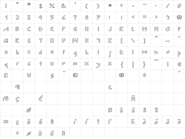 InkaBod Large Hollow Regular Character Map