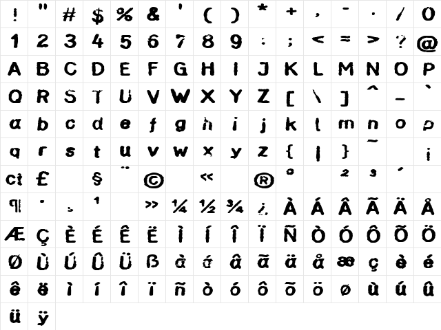 InkbleedExtended Regular Character Map InkbleedExtended Regular Character Map