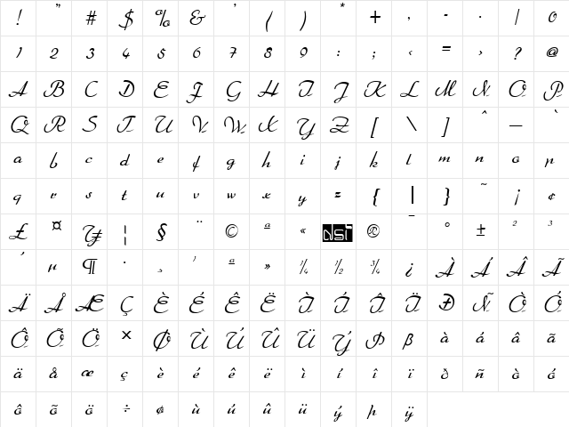Arabella Regular Character Map