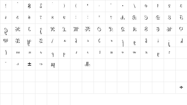 ArabescoScriptSSK backwards Regular Character Map