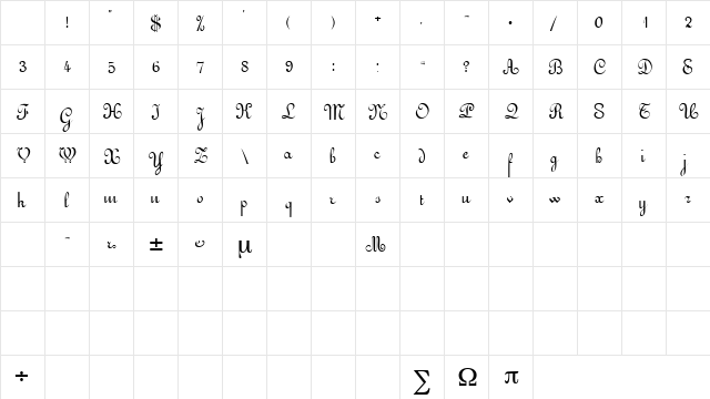 ArabescoScriptSSK Regular Character Map ArabescoScriptSSK Regular Character Map