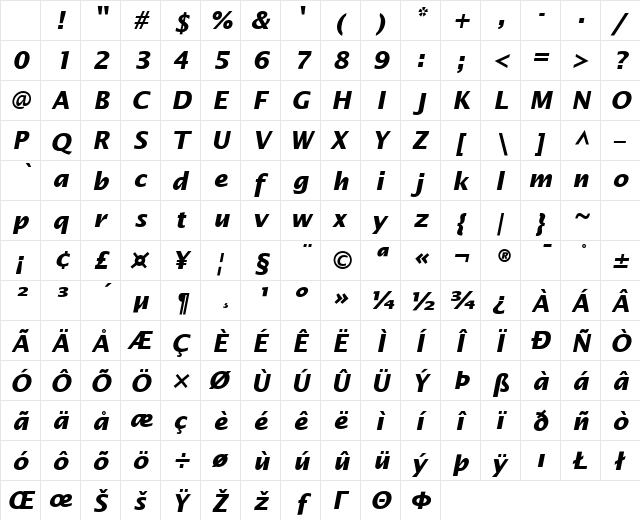 Insight Sans SSi Bold Italic Character Map Insight Sans SSi Bold Italic Character Map