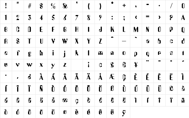 A770-Deco Regular Character Map