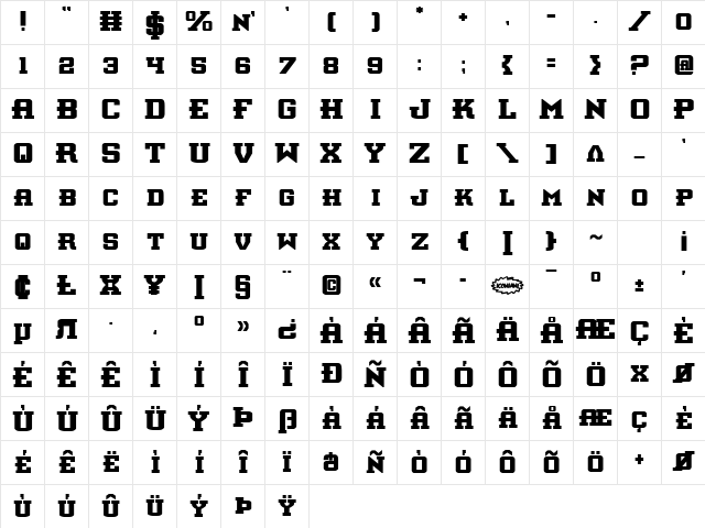 Interceptor Bold Bold Character Map