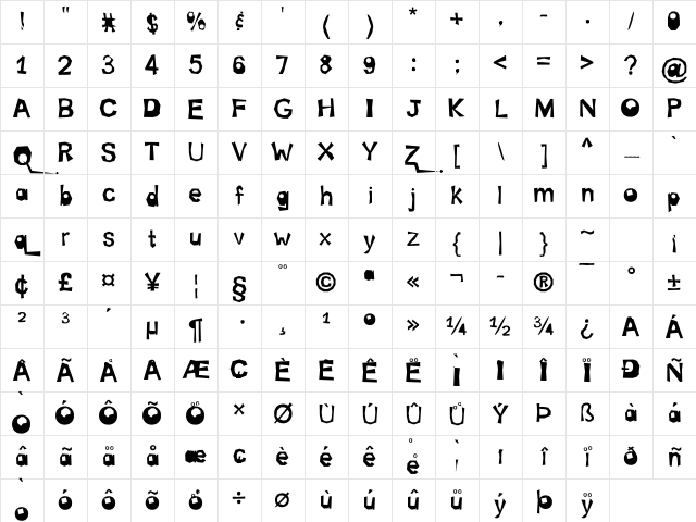 Arial Regular Character Map