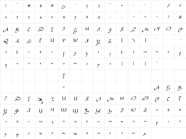ArabianNormal Cyr Regular Character Map