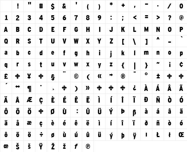 Interstate Cond Mono - Blk Regular Character Map Interstate Cond Mono - Blk Regular Character Map
