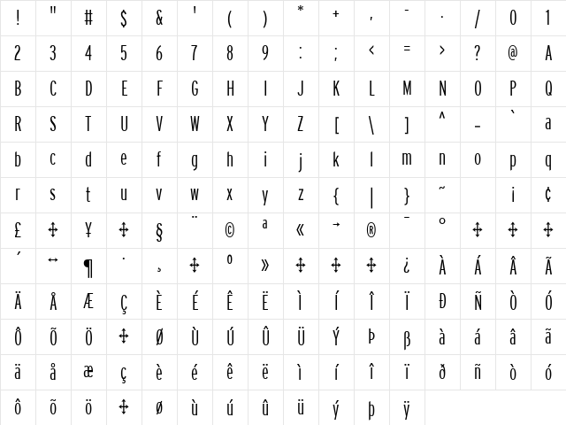 Interstate Regular Character Map