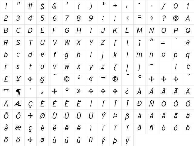 Interstate Regular Character Map