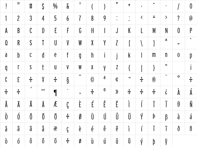 Interstate LightCompressed Character Map