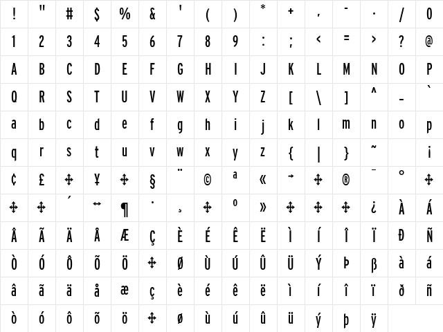 Interstate RegularCompressed Character Map