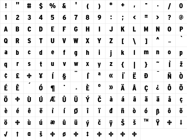 InterstateCondBlack Regular Character Map InterstateCondBlack Regular Character Map