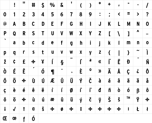 InterstateCondensed Bold Character Map InterstateCondensed Bold Character Map