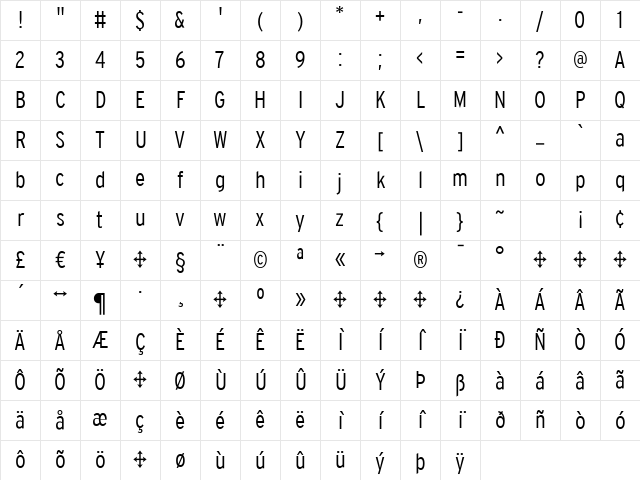 InterstatePlus Light Character Map