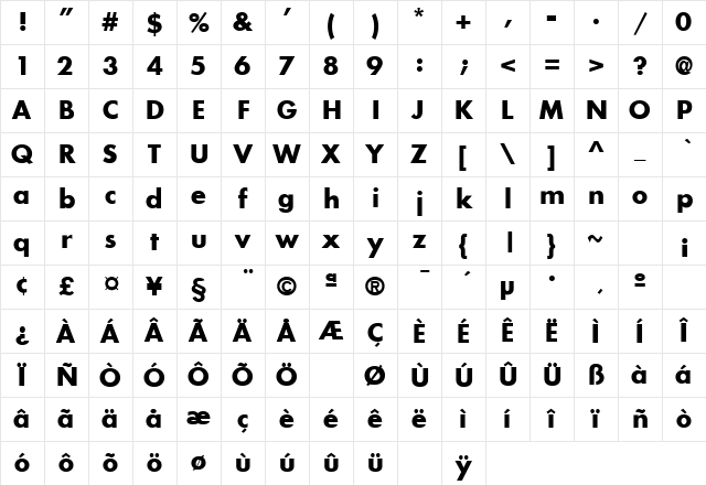 Intrepid Bold Character Map Intrepid Bold Character Map